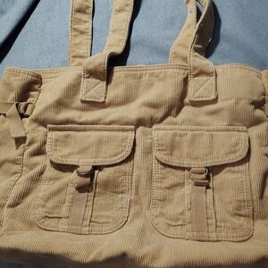 Aeropostale Tan Corduroy Tote with Front Flap Pockets